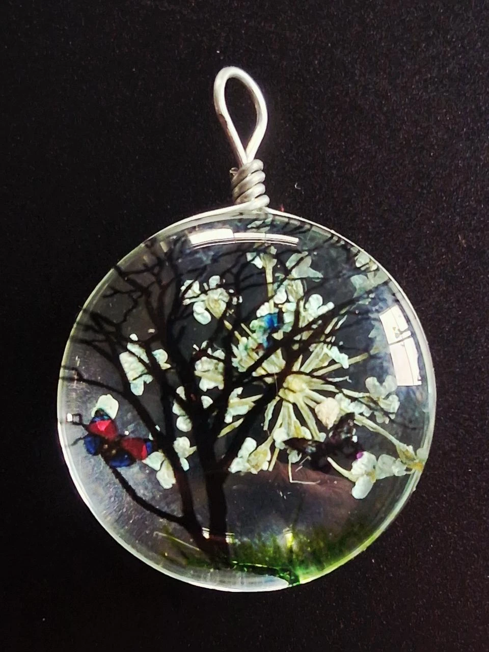 glazen hanger Life Tree Light Blue vlinders